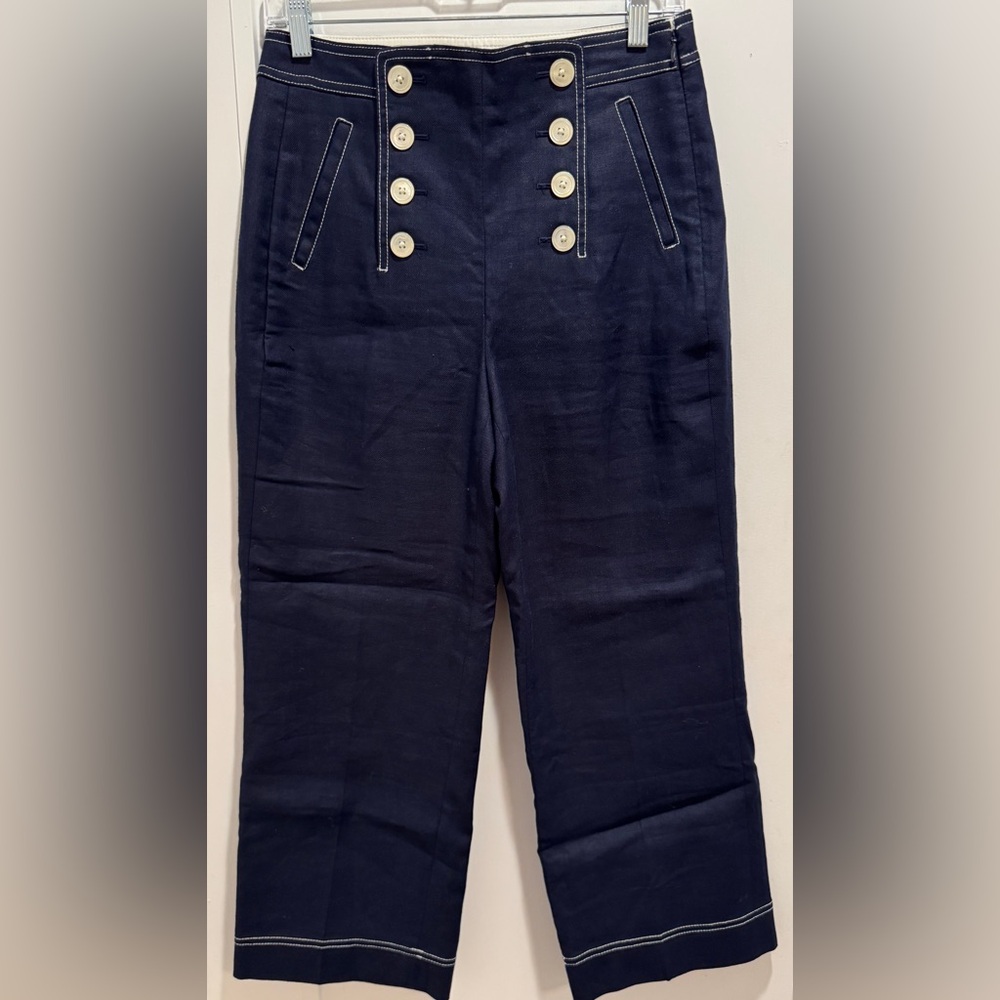 J Crew Peyton Navy High Rise Linen Blend Sailor Ankle Pant. Sz 4. A+ Condition!